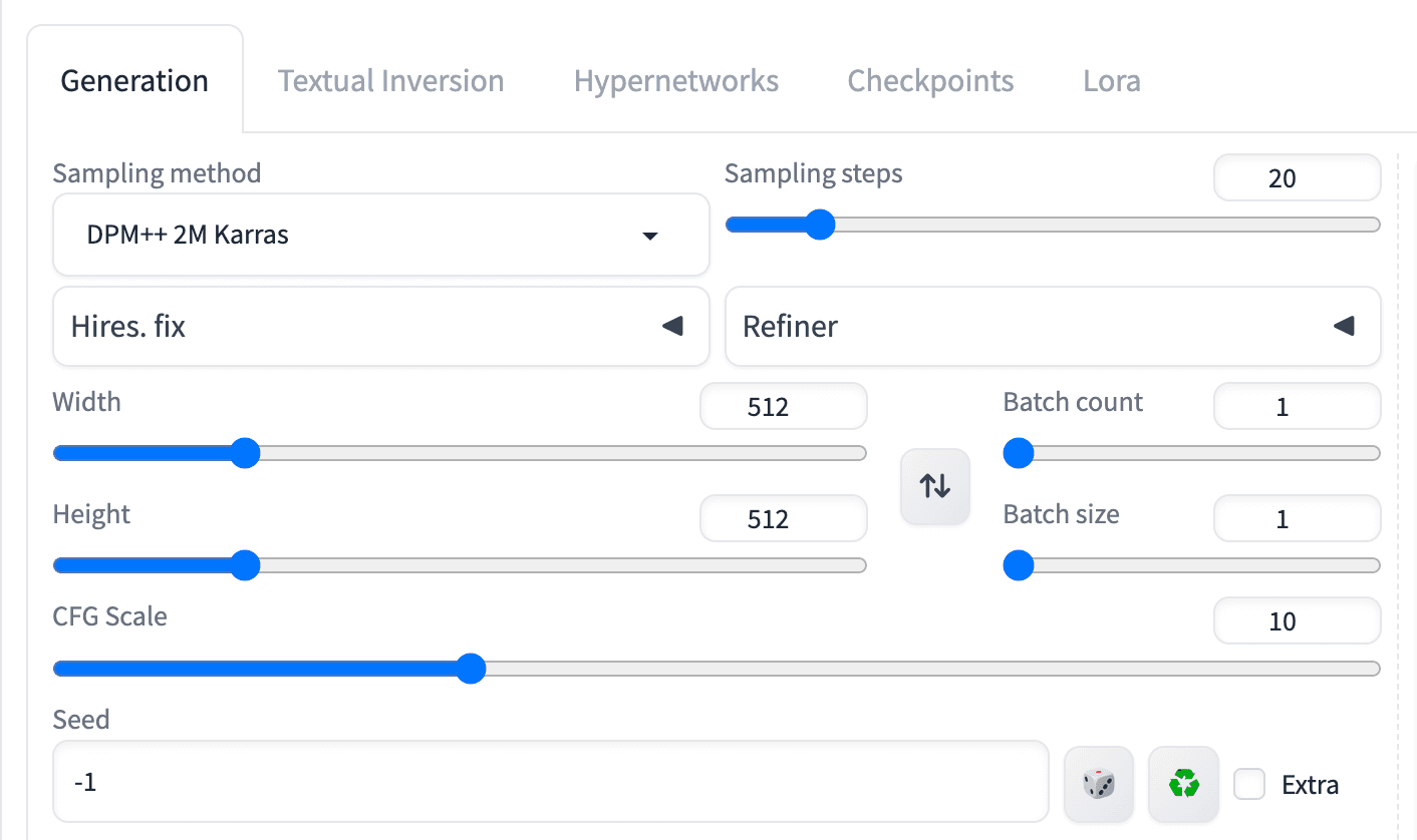 txt2img settings